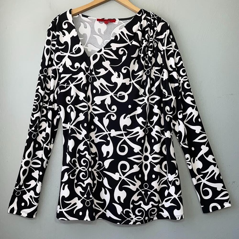 Narciso Rodriguez Design Nation Size XL Black White Stretch Tunic Top Travel Art